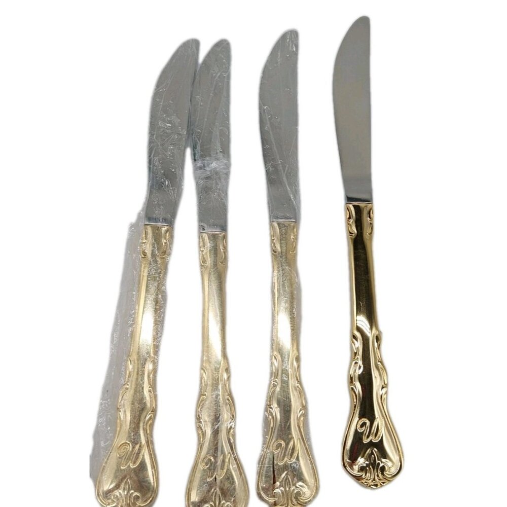 Personally Yours Gold Plated Electroplate 4 Dinner Knives 8.5" Monogram “W”